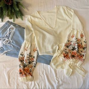 Brand New Cream Floral Tie Front Top